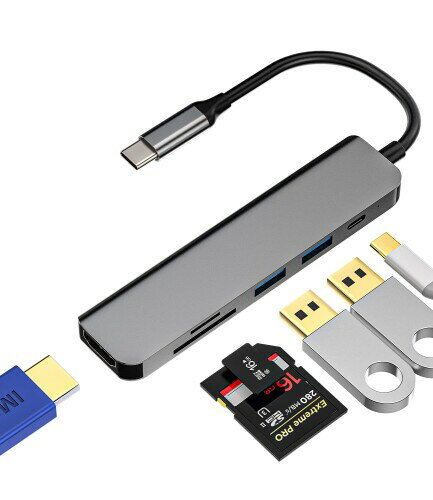 USBハブ タイプc Hdmi SDカードリーダー マイクロsd USB変換アダプタ同時きゅうそく充電(6 in 1)TF Mic..