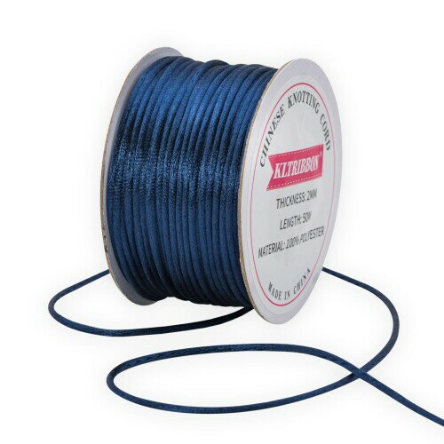 KLTRIBBON 2mm ネイビーブルー サテンラットテールコード 中国結び紐 - ブレスレット ネックレス ジュ..