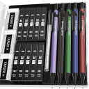 Four Candies 0.5mmシャープペンシルセット(5色) - 5本入りメタルシャープペンシル、10本入りHB #2芯替芯、3本入り4B消しゴム、9本入...