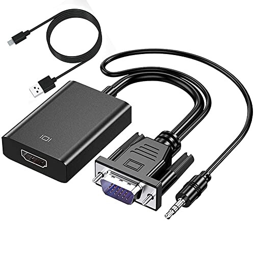 VGA(オス) to HDMI(メス) 変換アダプタ VGA to HDMI変換ケーブル 高速転送 PCノートパソコン対応 音声出力 安定出力 給電用USBケーブルと3.5mmオーディオケーブル付き