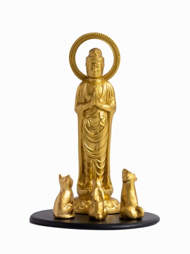 仏像 ペット観音菩薩 7.7cm（金色） ＿『動物守護・ペット供養』 高岡銅器(Pかんのん/S)