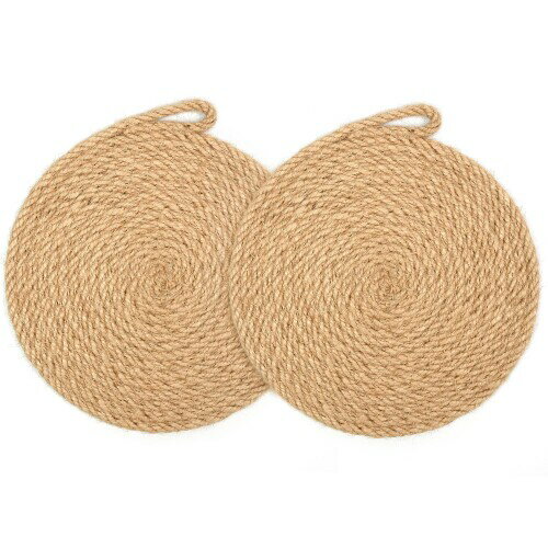 LioCam 鍋敷き おしゃれ 2枚セット フック付き 耐熱 天然素材 亜麻 滑り防止 通気性 鉄瓶 土鍋 茶? 洗える断熱マット キッチン ダイニング ギフト対応（15cm）