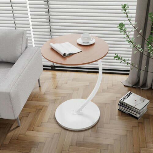 AIDUCHO サイドテーブル 丸型 ベッドテーブル ソファテーブル コーヒーテーブル C字型ベッドサイド 一..