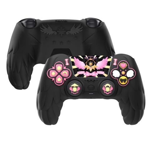 PlayVital ps5コントローラー対応シリコン保護カバー、充電スタンド対応、滑り止めグリップ付きソフトケース、親指キャップ＆テーマステッカー付き-魔法の翼 【革新的な3Dウィンググリップデザイン】ps5対応!魔法の翼をモチーフにしたグリップがハンドル部分をやさしく包み込みます。羽のようなテクスチャーが手のカーブに沿い、摩擦を高めて滑りを防止。快適で安定した握り心地やグリップ感を実現します。 【魔法のディテールを施した全面ボタンカバー】ABXY、方向ボタン、オプション、クリエイトボタンなど前面ボタンをすべてカバー。ハート、リボン、翼、クローバー、星、月をモチーフにしたパステルカラーのキャップが、押しやすさを高め、ホコリの侵入や傷を防ぎ、可愛らしいアクセントを加えます。 【衝撃吸収シリコンプロテクション】柔軟で高品質なシリコン素材を採用。万が一の落下や衝突からps5コントローラーをしっかり保護し、日常使いでのキズ・汚れ・ホコリを防ぎます。厚みを抑えた設計で操作性も損ないません。 【精密設計&ドック対応】ps5コントローラー対応専用設計で、すべてのボタンや端子にフルアクセス可能。純正充電ドックにもlカバーを外さずそのまま対応でき、快適に使用できます。 【統一感あるマジックウィングテーマアクセサリーセット】コントローラーカバー1点、サムスティックキャップ2点、タッチパッドデカール2点、ポートステッカー2点がセットに。統一感ある「魔法の翼」テーマでコーディネートでき、デザイン性と実用性を兼ね備えています。 商品コード57081270341商品名PlayVital ps5コントローラー対応シリコン保護カバー、充電スタンド対応、滑り止めグリップ付きソフトケース、親指キャップ＆テーマステッカー付き-魔法の翼型番YLEPFP001カラーブラック※他モールでも併売しているため、タイミングによって在庫切れの可能性がございます。その際は、別途ご連絡させていただきます。※他モールでも併売しているため、タイミングによって在庫切れの可能性がございます。その際は、別途ご連絡させていただきます。