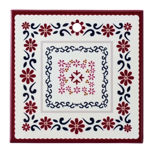 コモライフ 陶器製の鍋敷き ブーケ 角型 (15cm) 陶器 鍋敷き ポットマット コースター 花柄 おしゃれ 裏面 コルク