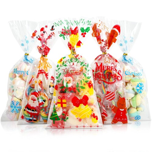 GWHOLE クリスマス プレゼント ラッピッグ袋 100枚 透明OPP袋 雪の結晶 サンタ ジンジャーブレッドマン..