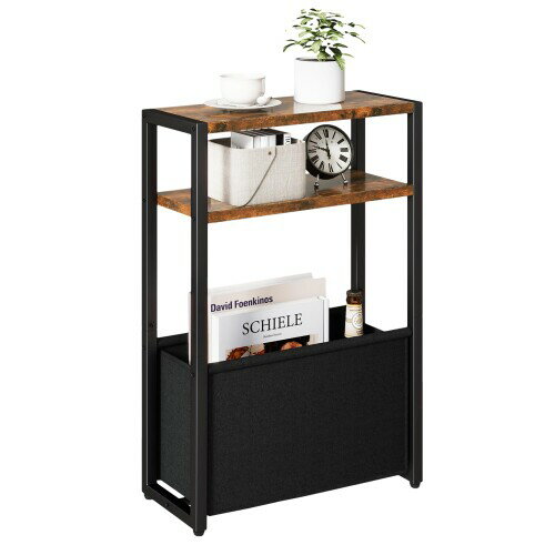 IBUYKE スリムサイドテーブル 布袋付き 収納棚付き 幅43×奥行18×高さ65cm 3段 ベッド横 マガジンラック..