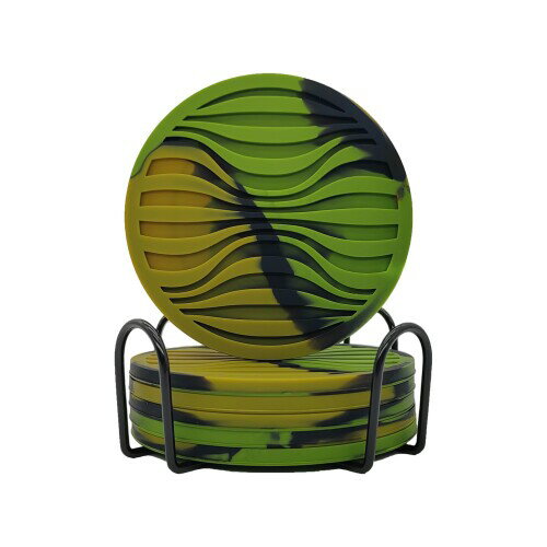 烏の樹 コースター くっつかないコースターシリコン 水滴を受け止める 結露の水滴防止 6個セット収納棚付き円形10cm (迷彩色です)