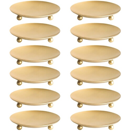 HOLIDYOYO アイアンキャンドルプレート 12個セット シンプルデザイン ホーム＆パーティー用 ローソク皿 キャンドルホルダー 4インチ ゴールド