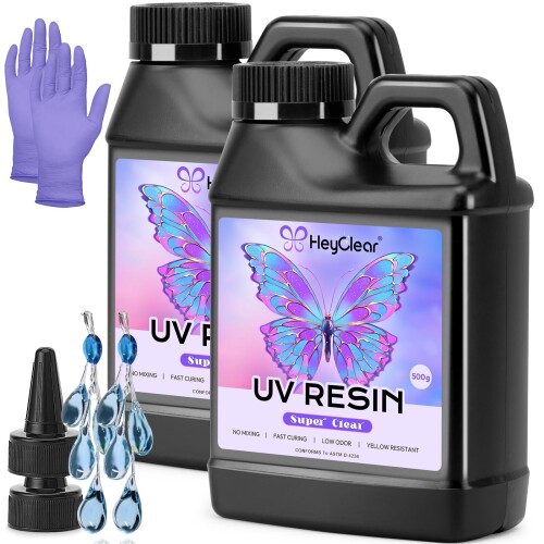 HeyClear 1000g UVレジン液大容量- 超透明、低臭、硬く、硬化が速いレジン、DIY初心者向け、コーティン..