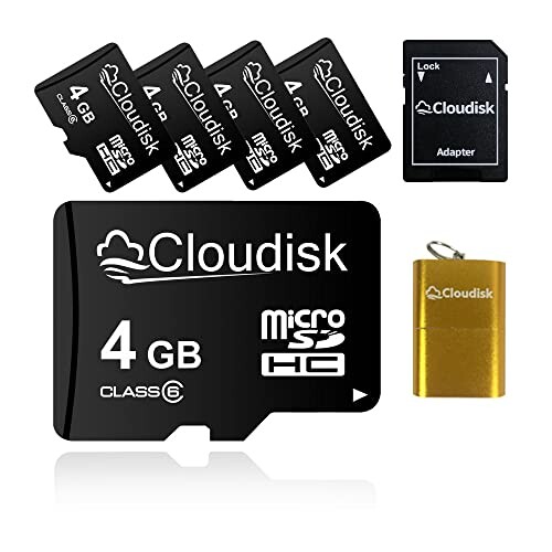Cloudisk マイクロSDカード 4GB 5枚パック カードリーダーとアダプター付き クラス6 マイクロSDHC対応 UHS-I 防水 耐衝撃 フルHD 4K UHD