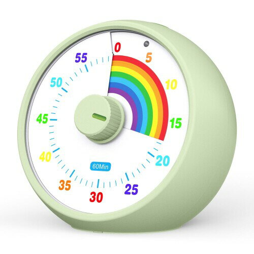 子供用60分ビジュアルタイマー 教室&キッチン用カウントダウンタイマー 勉強用デスクタイマー レインボー柄の子供用タイムマネージャーツール (グラスグリーン)