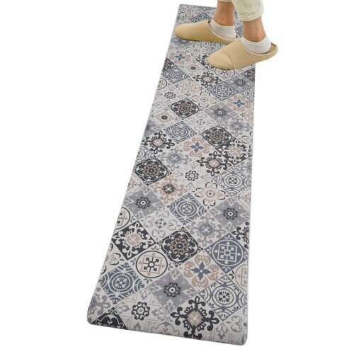 Ashmore キッチンマット 拭ける台所マ ット ずれない PVCロング床マット 撥水 おしゃれ 滑り止め 抗菌 防炎 厚さ10mm お手入れ簡単 約45cm*240cm 北欧スタイル