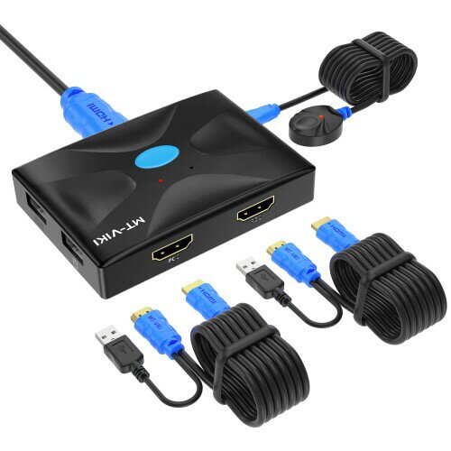 MT-VIKI HDMI KVMスイッチ 2ポート KVM USB 切替器 2入力1出力 HDMI KVM 切り替え器 4K 30Hz パソコン切替器 USB セレクター 電源不要 ドライバ不要 USB2.0 ケーブル付き