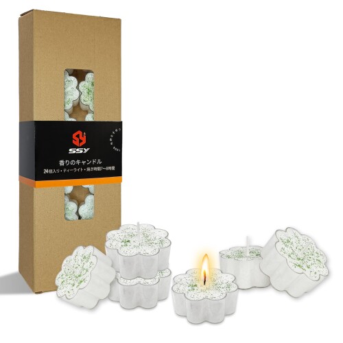 パーソナライズ のティーライトキャンドル 桜の香り 24個 ミニアロマキャンドル tealight candles ろうそく 蝋燭 ホワイト キャンドル 小屋/ウェディング/クリスマス/ホームインテリア (緑の