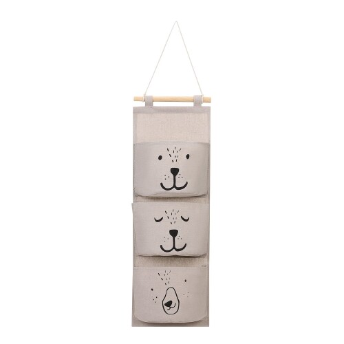 ウォールポケット 3段 壁掛け収納 収納ポケット 吊り下げ 分類収納 綿麻 おしゃれ 可愛い 動物 ハンガ..
