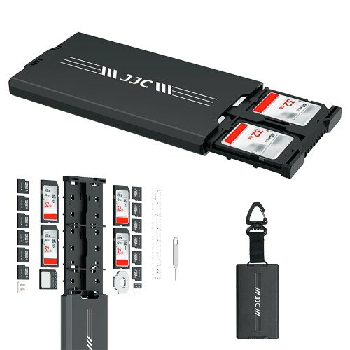 JJC 4枚 SD SDHC SDXC カード 12枚 Micro SD TF MSDカード 2枚 SIMカード 収納可能 メモリーカードケース SDカードケース マイクロSDカードケース 大容量 軽量 ブラック