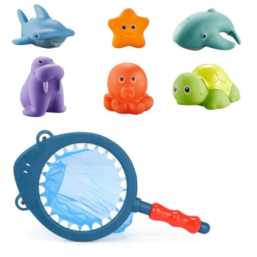 魚をすくう 早教玩具 フカ 鳴き声 浴室 プール 子供 風呂 水遊び 幼稚園（デザイン：魚すくい道具、合計7点セット）