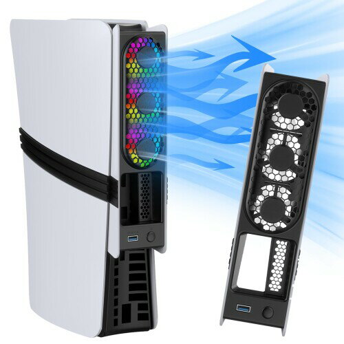 新型 PS5 Slim用 冷却ファン/PS5 Pro用 冷却ファン PS5スリム用 冷却ファン 自動温度検出 風速調整可能 3段階風速調整 LEDライト USB 3.0 低騒音 冷却ファン 急速冷却 熱対策 PS5 周辺機器 アクセ