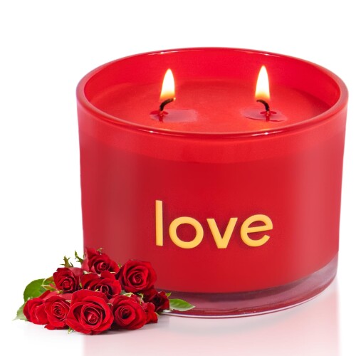 KAMMAK アロマキャンドル ジャーキャンドル ローズの香り 350g LOVE 天然大豆ワックス 無煙綿芯 ガラスの瓶 ギフト 癒しグッズ プレゼント 母の日