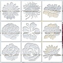HICOHAND 工芸品用ステンシル, 9個 ペイント用の花のステンシル 再利用可能な花のテンプレート DIY ペイント用ステンシル 木製 キャンバス 布 床 ...