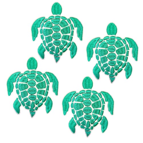 HAMILO アイロンワッペン ウミガメ 刺繍 リゾート 海 ビーチ アップリケ 4枚セット