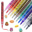 RIDINO アクリルマーカーペン 12色セット 極細0.7mm 水性耐水性 超高輝度メタリック アクリル絵の具 ペイントマーカー カラーペン プラ板 布 セラ...