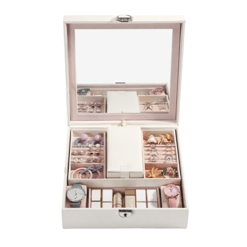 Aylashine ジュエリー収納 ジュエリーボックス アクセサリー収納ケース 2層 宝石箱 着脱式の仕切り付き おしゃれ 持ち運び 小物入れ 大容量 シンプル...