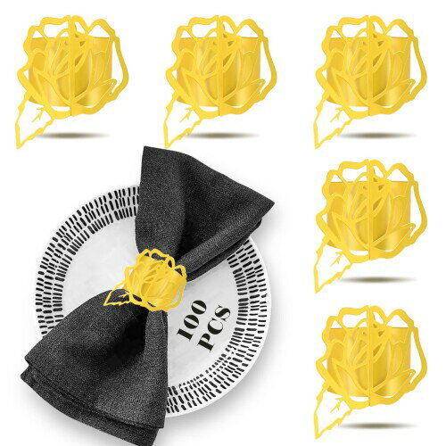 Honitra ローズナプキンリング、ナプキンリング100個セット、パーティーデコレーション用、金色のナプキンリングは金箔押し工程を採用し、繰り返し使えるバラペーパーナプキンリング