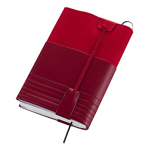 文庫〜A5対応フリーサイズブックカバー薄型綾織コットン＆合皮素材（レッド）