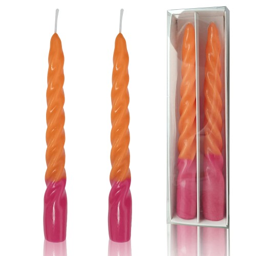 7.3インチ 手作 テーパーキャンドル 蝋燭 キャンドル 結婚式 無香料 スパイラルキャンドル ホームデコレーション ろうそく 2個入り (Orange)