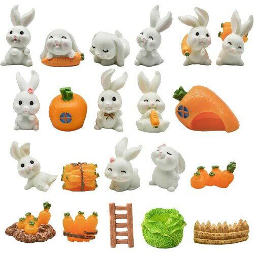 21匹 動物 ミニフィギュア 樹脂 ウサギ置物 兎 ミニチュア 人参 テラリウム 多肉植物 苔 箱庭 キャベツ ドア 樹脂 置物 風景 庭の装飾 面白い 装飾彫...