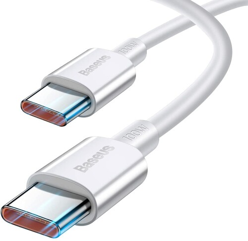 Baseus 100W/5A usb type c ケーブル 1M PD対応 タイプc 充電ケーブル iphone 13 Macbook Air Galaxy S20 iPad Pro 2020 Switch Lite MacBook Pro 16 15 13 等USB C機器対応 (白)