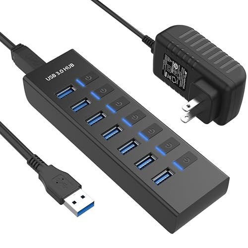 JESWO USB ϥ Ÿդ USB Hub 7ݡ 5V/3A ACץդ USBϥ 3.0 եѥ/Хѥ USBĥ 5Gbps®ž Ωåդ PS4/5MacBook iMacSurface Pro  ΡPC ¾б