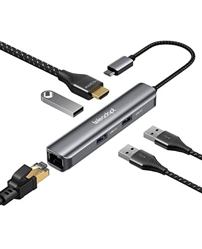 Teleadapt USB Type-c nu 5-in-1 USB Cnu}`|[gA_v^[ USB C HDMI LAN nu 1GbpsC[Tlbg|[g 4K@60Hz HDMI 3USB 3.0|[gUSB-C nu Macbook ProAMacbook AirAiPad ProAXPSȂǂƌ݊