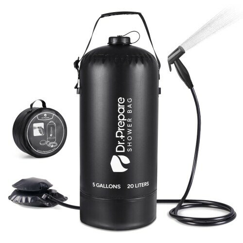 DR.PREPAREポータブルシャワー 簡易シャワー アウトドア シャワー 手動 加圧式 キャンプ 海 ポンプ ソ..