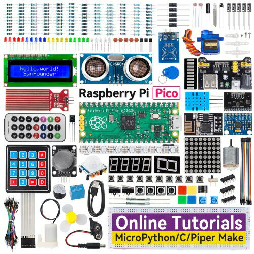 SunFounder Raspberry Pi Pico 用のスターターキット究極版、詳細なオンラインチュートリアル、320+アイテム、113のプロジェクト、MicroPython、Piper Make、C/C ++（Arduino IDEと互換性あり）