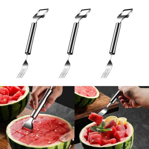 Liroyal 先割れスプーン (3本セット) ステンレス製 フルーツフォーク スイカキューブカッター 果物カッ..