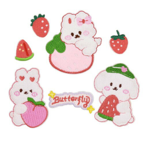 ワッペン ノンアイロン 貼るだけ 刺繍シール MUNCVY アップリケ DIY服 フルーツパーティー 動物 ワンちゃん イチゴ モチーフ 装飾 男の子 女の子 保育園 幼稚園 パッチ 補修 7枚セット 衣類