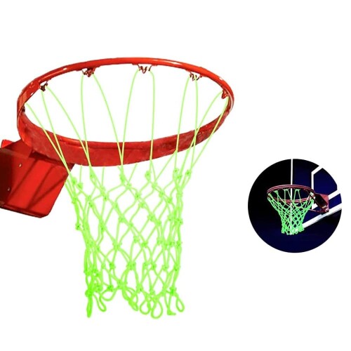 バスケットゴール ネット 夜に光る バスケットボールリングネット バスケット リング バスケット ネット 光 夏休み 簡単に取り替え (12フック標準タイプ45cm（ライムグリーン色）)