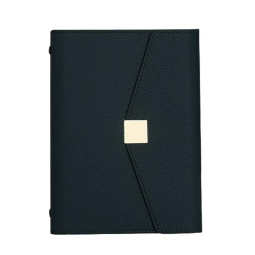 大人のエレガントなルーズリーフノート マグネット式開閉 A5/A6サイズ 多機能ポケット付き 上品なデザイン ギフトにも最適 (ブラック, A5)