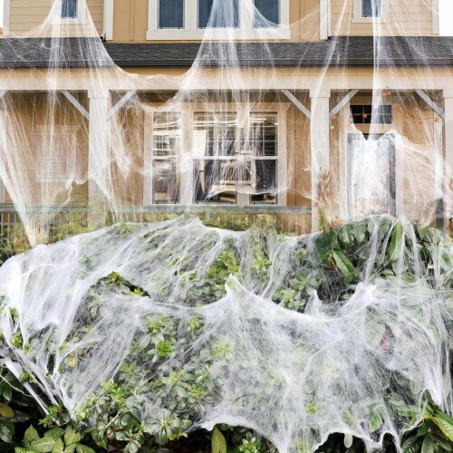 1400平方フィート ハロウィン用 蜘蛛の巣のデコレーション 150個のおもちゃのクモ付属 良く伸びる クモの巣 ハロウィンの装飾 屋内外に