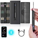 ARROWMAXコードレス充電式電動彫刻ペン36ビット、アルミケース、Bluetooth、APP、ワイヤレス磁気充電、ダイヤモンドチップエッチングツールDIY、彫刻、スチール、ヒスイ、石(SGS MINI)ブラ