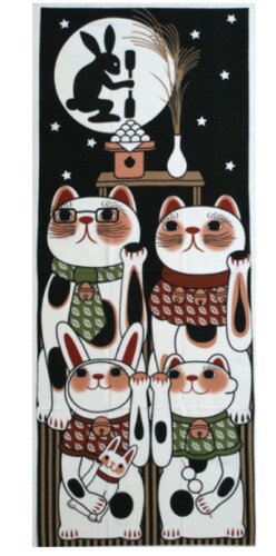 モードデラカーサ(Mode Dela Casa)ヤギセイ 福まねき猫 お月見 日本手ぬぐい 手ぬぐい単品1枚