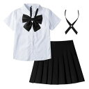 (SYRHSYB) コスプレ 制服 セット jkスカート 丈48cm 4点セット 女子学生服 上下セット 半袖 丸襟 長袖 白いシャツ+蝶結び+クロスタイ+チェックスカート 写真撮影 パーティー衣装 遊園地(3)