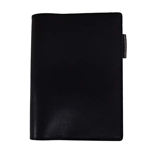手帳カバー A6 正寸 本革 切り目仕上げ (ブラック, 厚み：ラージ)