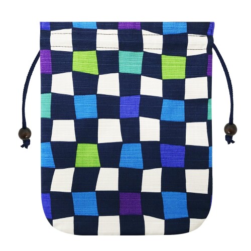 Poitto。 御朱印帳袋 巾着 巾着袋 袋入れ 朱印帳ケース 朱印帳入れ 和小物 和雑貨 日本製 (市松 ブルー)