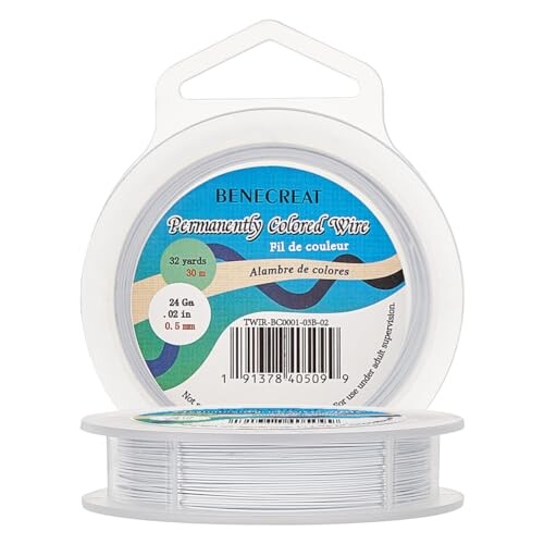 BENECREAT 全長30m線径0.5mmクラフトワイヤー 白色ワイヤー ナイロン塗装 ステンレスワイヤー ビーズ通し アクセサリー作り 手工芸 手作り素材