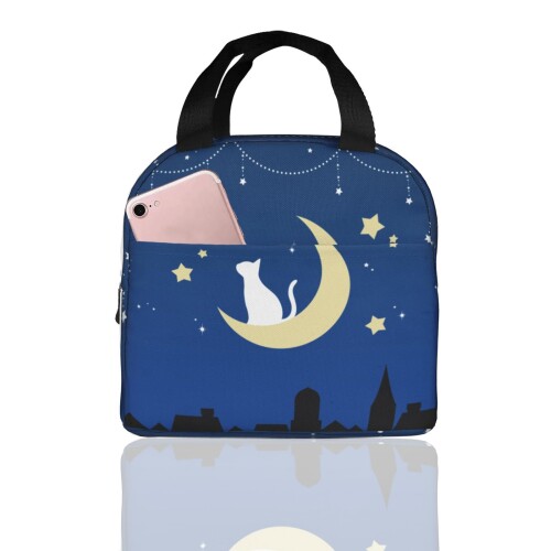 ランチバッグ 保冷 保温 猫柄 星空 ムーン 月 弁当バック 断熱 防水 漏れ防止 大容量 大きめ 弁当袋 手提げ 子供用 バック キッズ メンズ レディース ...