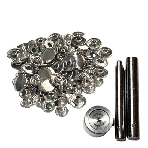 (Harvestmart) ばねホック バネホック ホック ホックセット 金属 ボタン 釦 20組 打ち込み式 (シルバー..